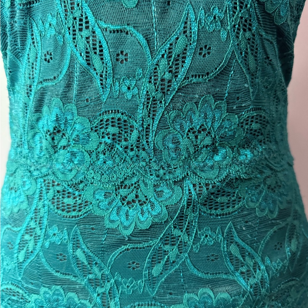 Teal Floral Lace Strapless Bandeau Top | Y2K Going Out Party Top. PTP 14 - Picture 3 of 9